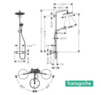 MEDIDAS COLUMNA DUCHA TERMOSTATICA SHOWERPIPE CROMA SELECT 280 HANSGROHE